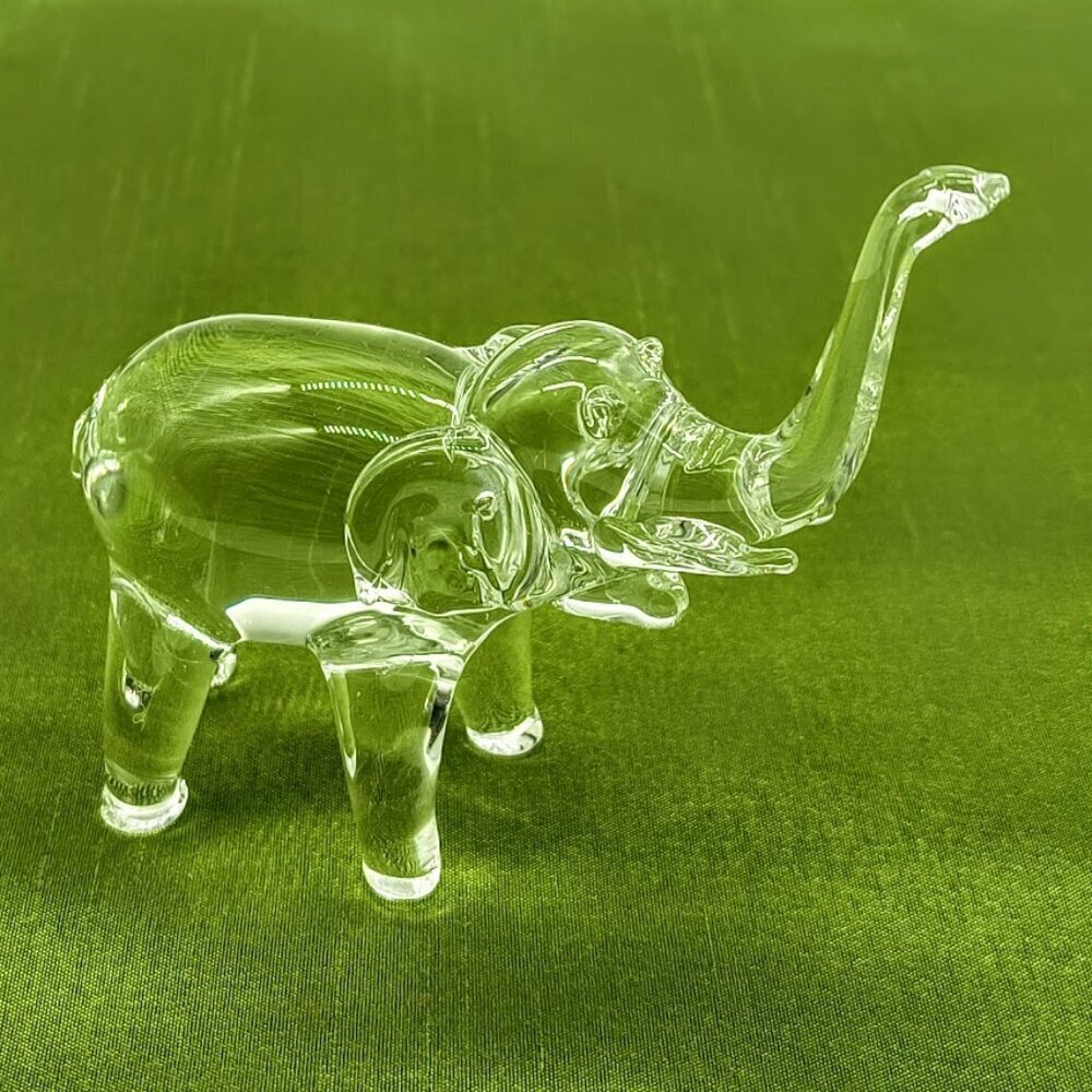 Handblown Clear Glass Crystal Elephant Figurine
